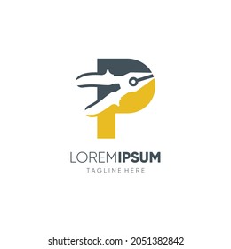 Letter P Pliers Logo Design Vector Icon Graphic Emblem Illustration Background Template