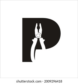 letter P with pliers in the middle