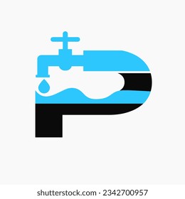 Logo-Design von Letter P Plumber. Logo-Symbol mit Symbol für Wassertap und Wassertap