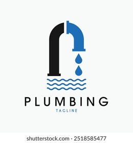 letter p plumbing pipe drop water wave logo vector illustration design