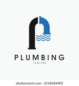 letter p plumbing pipe wave logo vector illustration design