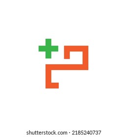 letter p plus medical geometric logo vector