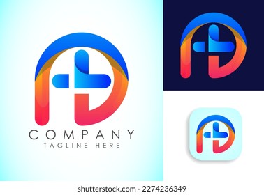 Letter P plus medical gradient logo design template vector
