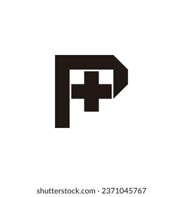 Letter P plus, square geometric symbol simple logo vector