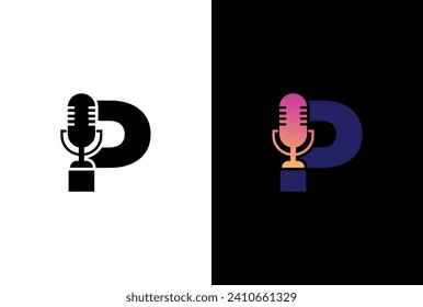 Letter P with podcast logo. P with suitable for podcasting, internet, brand, musical, digital, entertainment, studio template illustration.