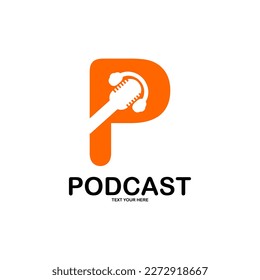 Letter p with podcast logo template illustration. suitable for podcasting, internet, brand, musical, digital, entertainment, studio etc