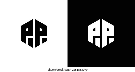 Letter P P polygon, Hexagonal minimal and professional logo design on black and white background