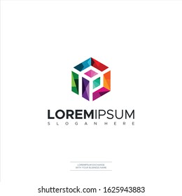 Letter P Polygon Logo Monochrome Full Color Design Template Elements Design
