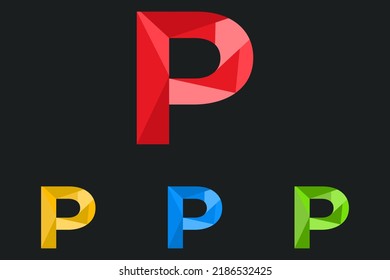 Ilustración del vector de logotipo poligonal de la letra P. diseño geométrico y de polos bajos