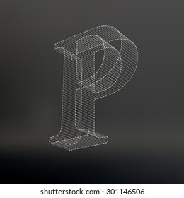 The letter p. Polygonal letter. Low poly model. The three-dimensional mesh. Volume mesh character.