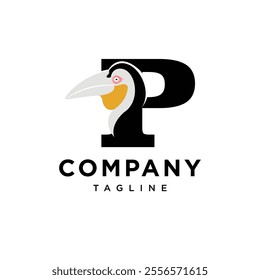 Letter P Pouched Hornbill Logo Icon Vector