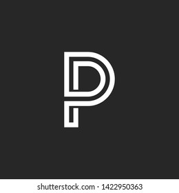 Letter p pp minimalist art monogram. Creative Design vector linear for Title, Header, Lettering, Logo. Modern Two Monogram for corporate Business. Labyrinth Line art style on black  background. 