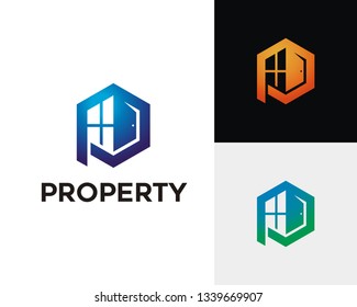 Letter P property logo concept in hexagonal shape