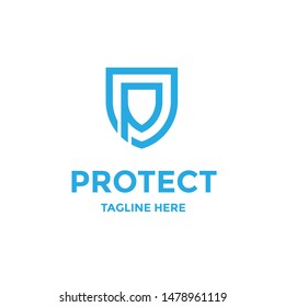 letter p protect logo, shield, security