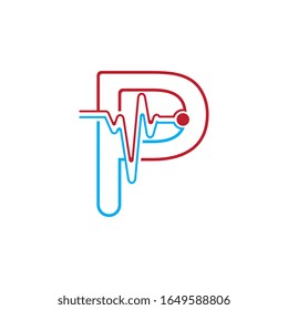 Letter P with Pulse line Logo Vector Element Symbol Template