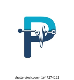 Letter P with Pulse Logo Vector Element Symbol Template