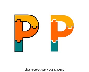 Letter p with puzzle design logo template illustration