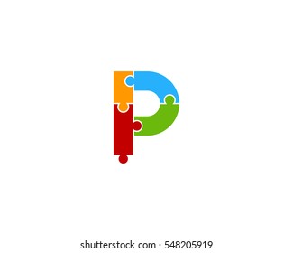 Letter P Puzzle Logo Design Element
