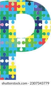 A letter P with puzzle on a white background, eco text effect, isolated letter with puzzle effect high quality