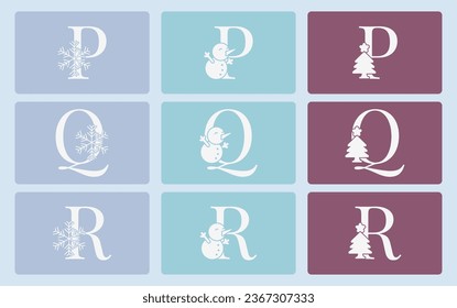 letter P Q R minimalist cute winter typography