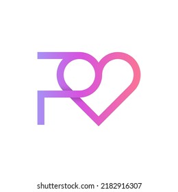 Letter P R heart modern minimal logo design