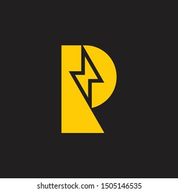letter p r thunder geometric design logo vector