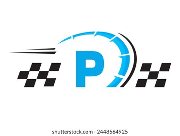 Letter P with Racing Flag Logo. Speed Logo Symbol