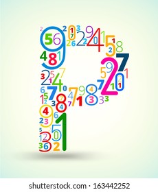 Letter P,  from rainbow colored numbers typography vector font