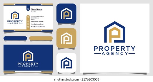 letter p with Real Estate Apartment Building construction Logo design template