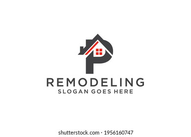 Letter P for Real Estate Remodeling Logo. Construction Architecture Building Logo Design Template.