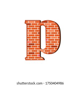 Letter p from red brick wall texture on a white background.