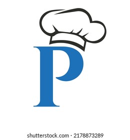 Letter P Restaurant Logo Concept with Chef Hat Vector Template. Restaurant Chef Hat Logo Symbol