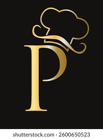 Letter P Restaurant Logo Concept With Chef Hat Symbol Vector Template