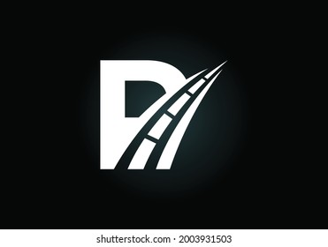 Letter P with road logo sing. The creative design concept for highway maintenance and construction. Transportation and traffic theme.