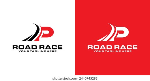 letter P and road racing logo designs, racing logos, asphalt, asphalt roads, automotive and workshops