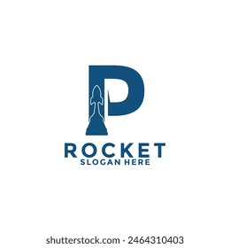 Letter P rocket logo design, rocket launch logo vector image with letter