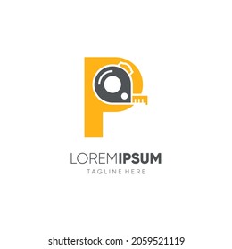 Letter P Roll Meter oder Measurement Tape Logo Design Vektorgrafik Symbol Illustration Hintergrund Vorlage