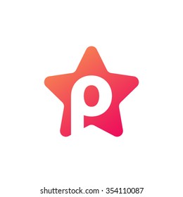 letter p rounded star shape icon logo orange red