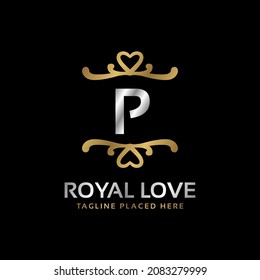 letter P royal heart shape luxury vintage logo design for fashion, hotel, wedding, restaurant, beauty care
