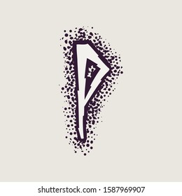 Letter P rune logo on the dots background. Nordic occult symbol for identity, package, book, diploma, etc.