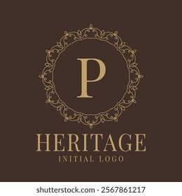 Letter P rustic heritage circular delicate initial logo