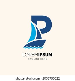 Letter P Sailor Boat Logo Design Vector Icon Graphic Emblem Illustration