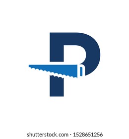 Letter P Saw Construction, Renovation and Repairs Logo Design