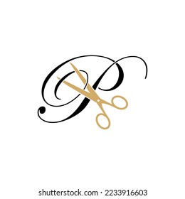 Letter P with scissor logo Vector 001