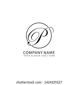 Letter P script initial luxury Logo design Vector