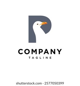 Letter P Seagull Logo Icon Vector