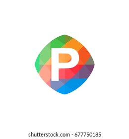 letter P set on colorful geometric polygonal shape, logo design, isolated on white background.