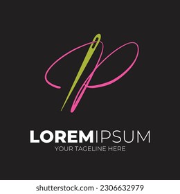 Letter P Sewing Needle Logo Design Vector Illustration Inspiration