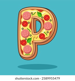 The letter P is in the shape of a pizza