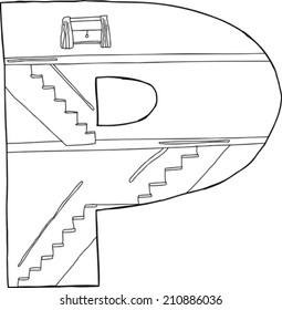 Letter P in the shape of three floors in a home